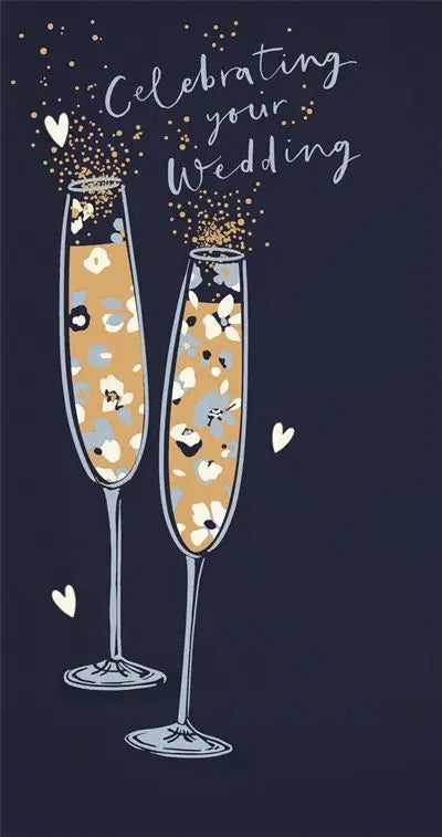 Wedding Card - Champagne Glasses On Navy UK Greetings