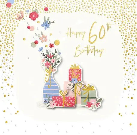 Birthday Card - Age 60th, Champagne Pop Ling Design