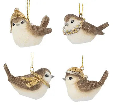 Bird With Gold Hat Scarf Hanging Decoration Gisela Graham