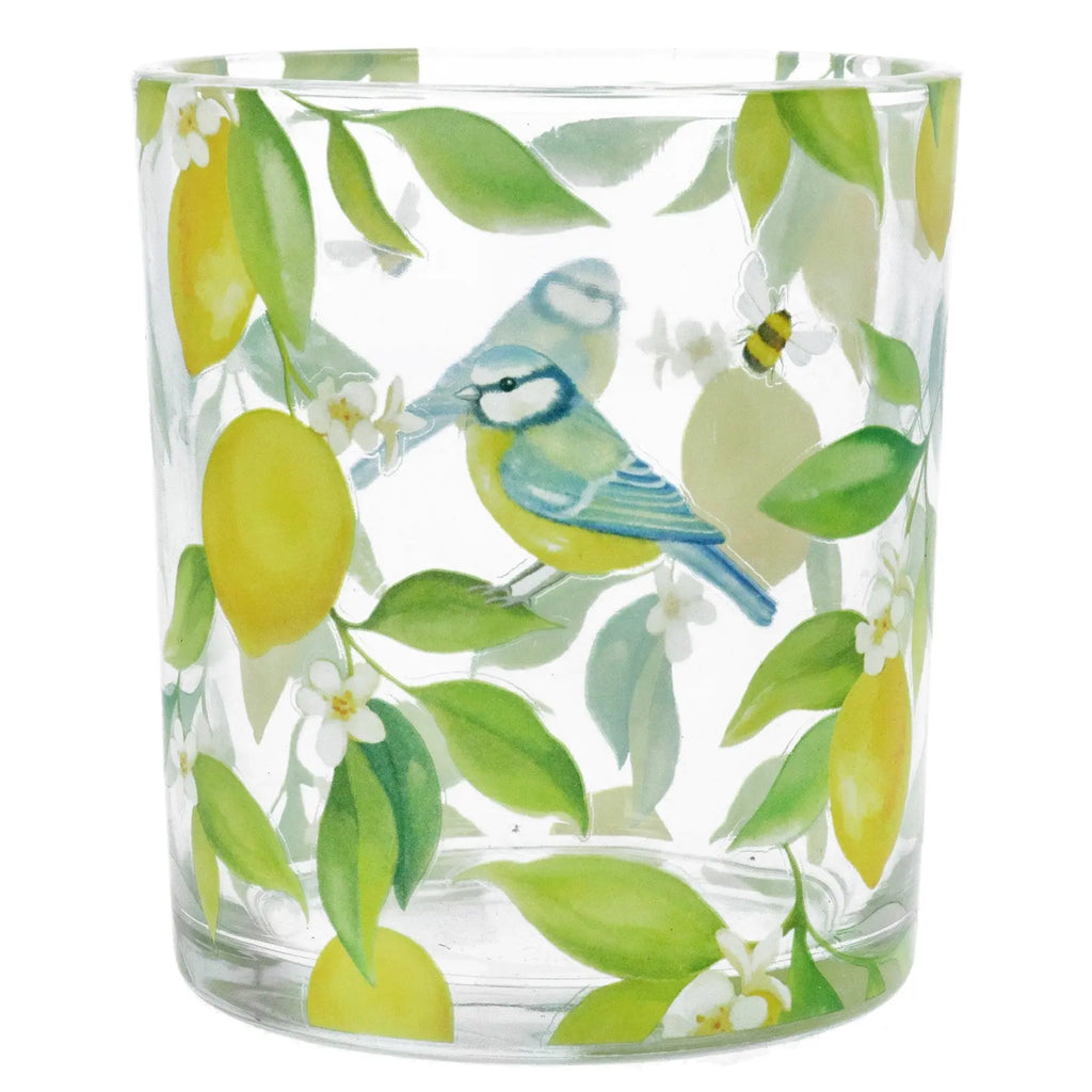 Lemon And Blue Tit Glass Tea Light Holder Gisela Graham