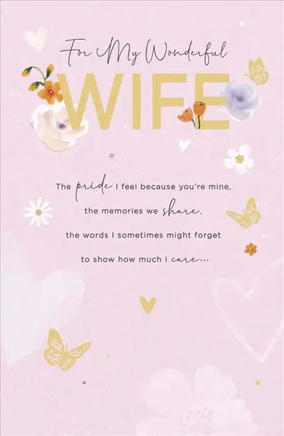 Wife Birthday Card - Hearts & Butterflies UK Greetings