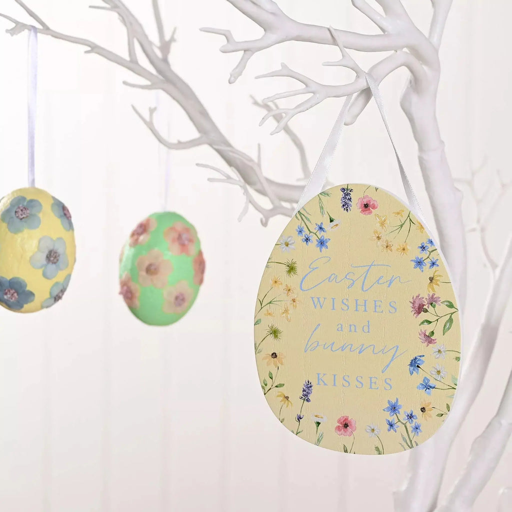 Easter Wishes & Bunny Kisses Egg Shaped Plaque Widdop & Co