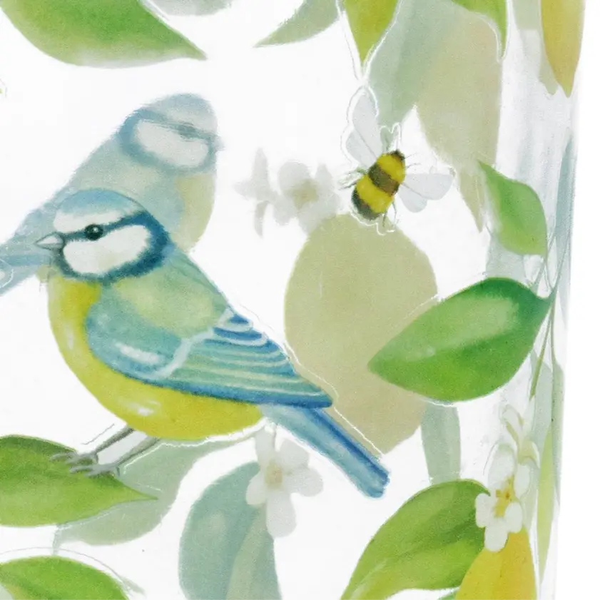 Lemon And Blue Tit Glass Tea Light Holder Gisela Graham