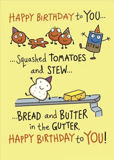 Humour Birthday Card - Giggles, Squished Tomatoes UK Greetings