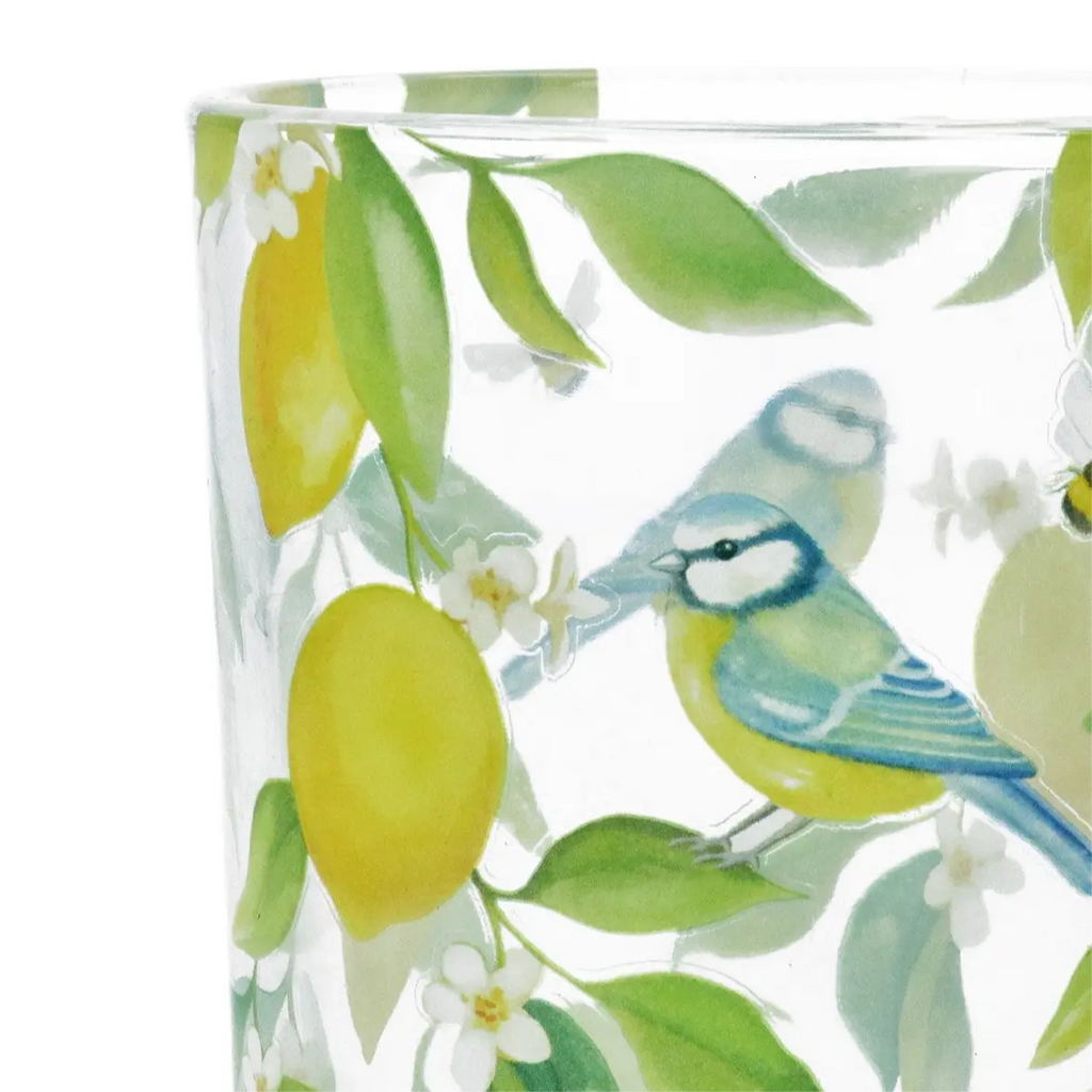 Lemon And Blue Tit Glass Tea Light Holder Gisela Graham
