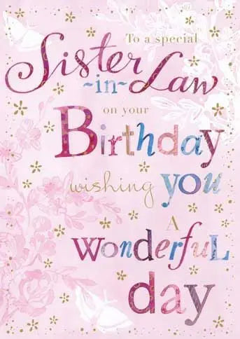 Birthday Card - Sister In Law, Pink Wishes Ling Design