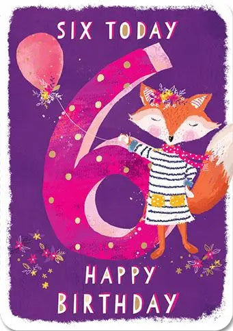Birthday Card - Age 6, Foxes Ling Design
