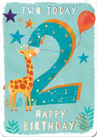 Birthday Card - Age 2, Giraffe Ling Design