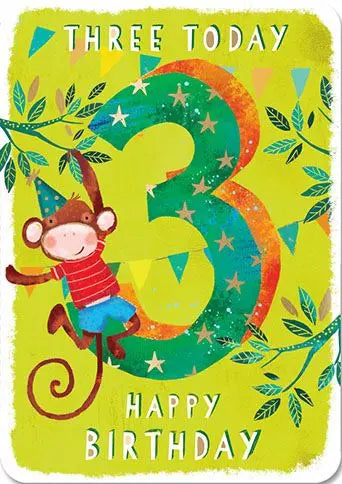 Birthday Card - Age 3, Party Monkeys Ling Design