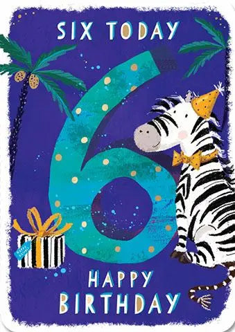 Birthday Card - Age 6, Party Zebra Ling Design
