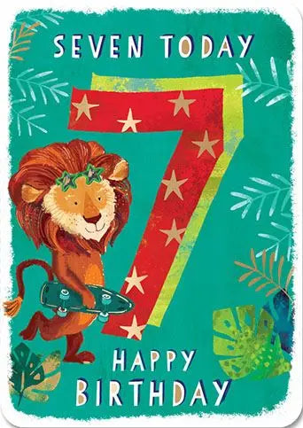 Birthday Card - Age 7, Lion Ling Design