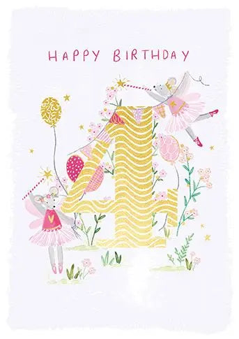 Birthday Card - Age 4, Fairy Mouse Party Ling Design