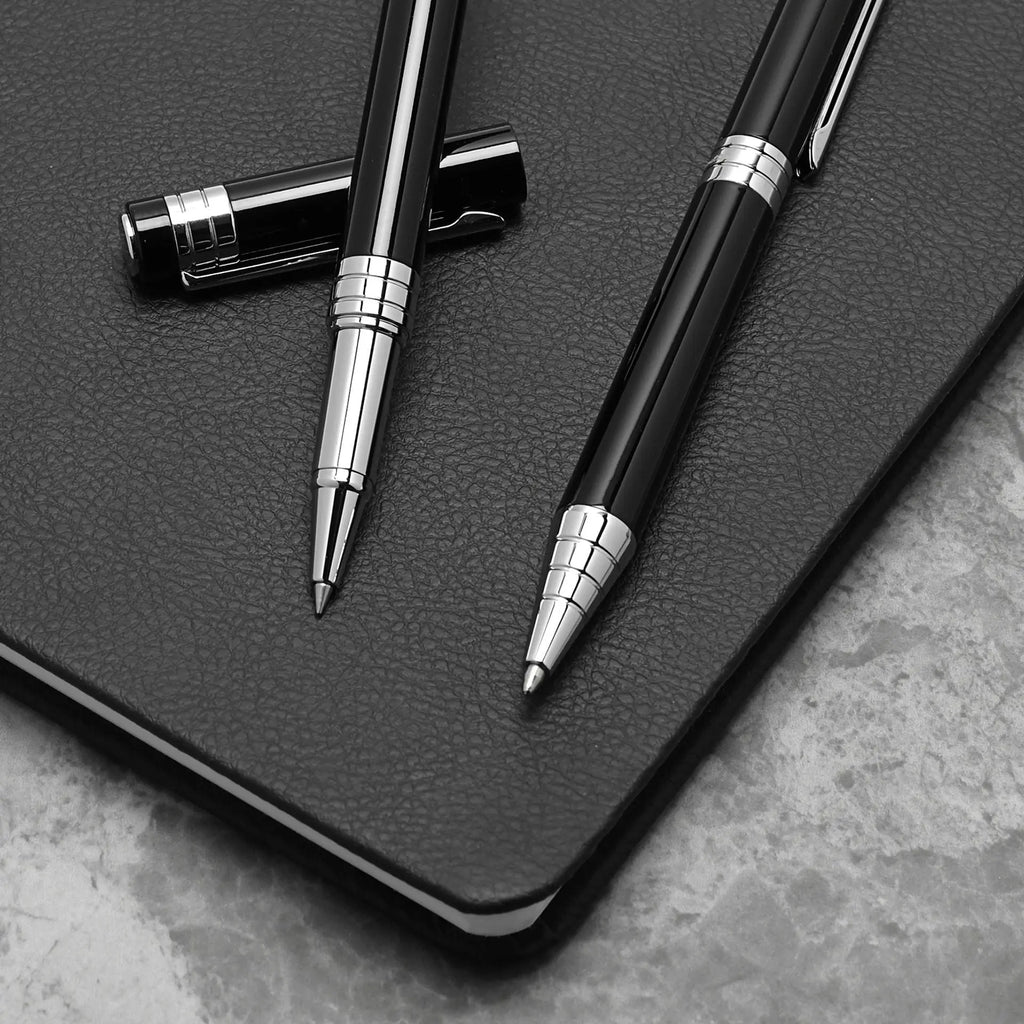 Stratton Ballpoint Pen & Rollerball Pen Set - Black Widdop & Co