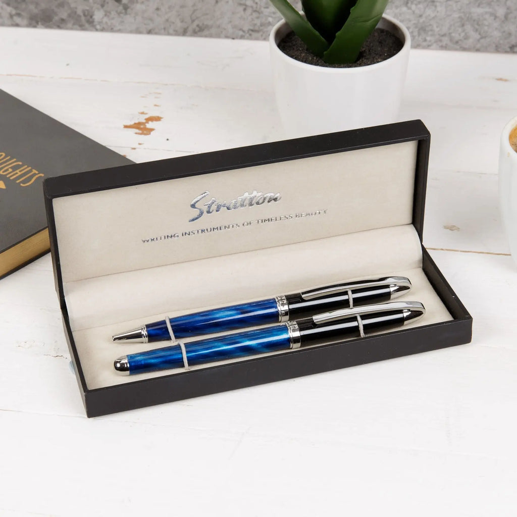 Stratton Rollerball & Ballpoint Pen Set - Blue & Black Widdop & Co