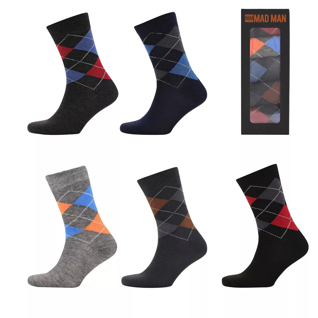 Mad Man - Bright Argyle Boxed Socks Widdop & Co
