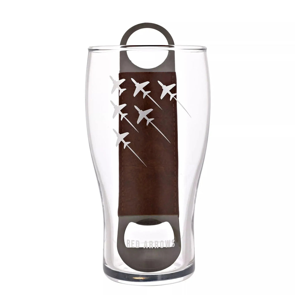 RAF Etched Pint Glass & Bottle Opener Set - Red Arrows Widdop & Co