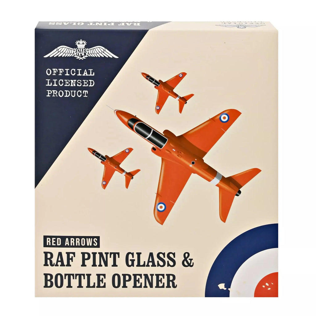 RAF Etched Pint Glass & Bottle Opener Set - Red Arrows Widdop & Co