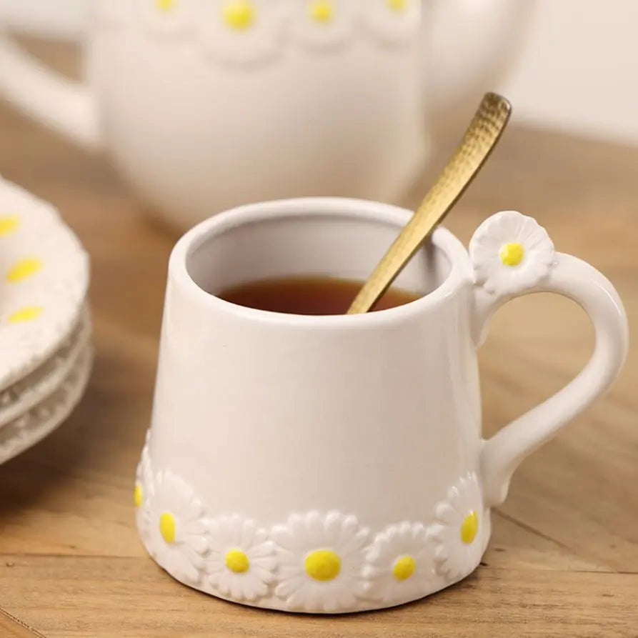 White Ceramic  - Mug, Daisy Pattern Widdop & Co