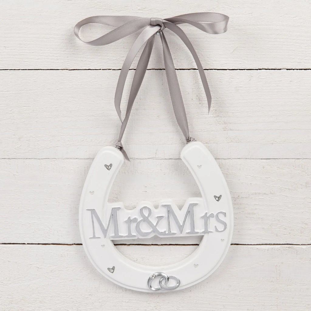 White Resin Wedding Horseshoe,  Mr & Mrs Widdop & Co