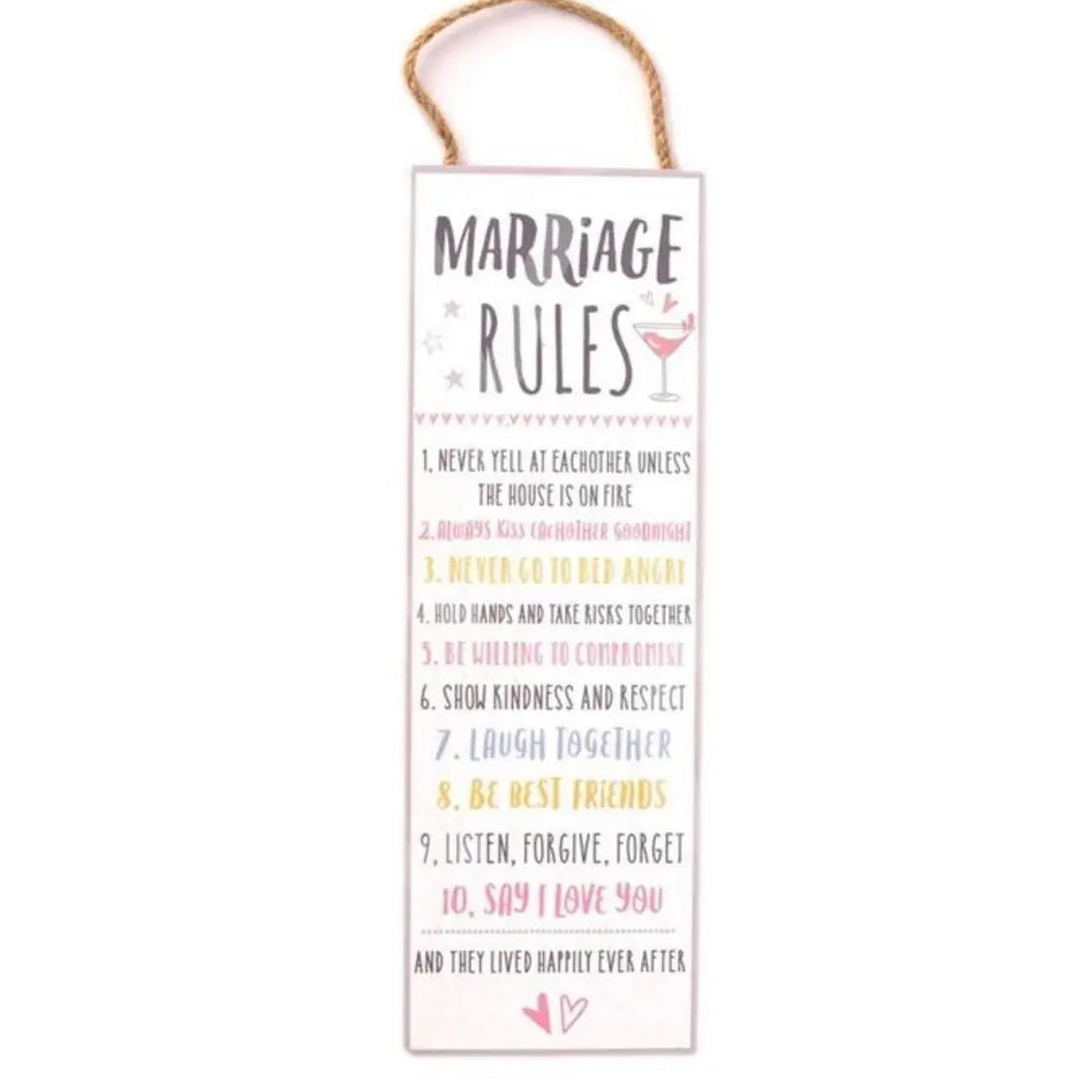 Marriage Rules - Hanging Plaque Widdop & Co